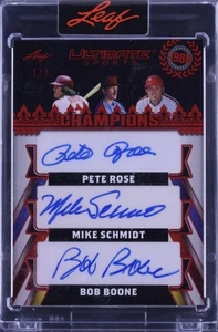 2024 Leaf Ultimate Sport UC-8 Pete Rose/Mike Schmidt/Bob Boone Holo Red Auto #/3 - Picture 1 of 2