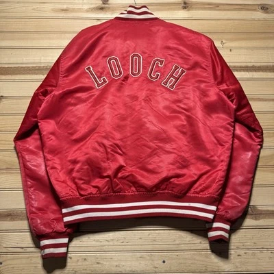 Jaqueta de cetim vintage anos 80 anos 90 LOOCH bordada câncer caranguejo iniciante tamanho XL - Imagem 1 de 4