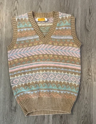 Chaleco Suéter Vintage Años 80/90 Multicolor Pastel Rayas Lana Talla L Cottage Core Foto 1 de 3