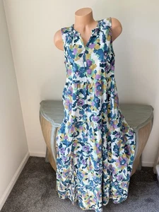 Sonoma Aztec Geo Floral Maxi Dress Size L 12 Sleeveless Cotton Tiered Cute - Picture 1 of 12