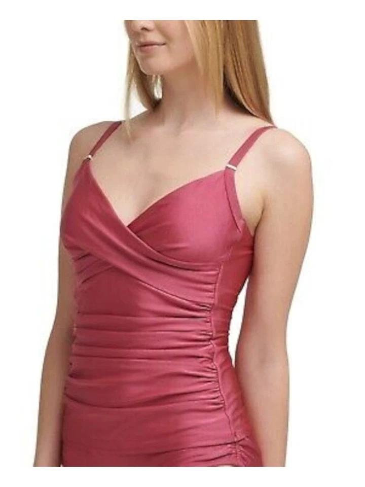 Camiseta de natación Tankini ajustable forrada acanalada con control de barriga Calvin Klein para mujer S Foto 1 de 1