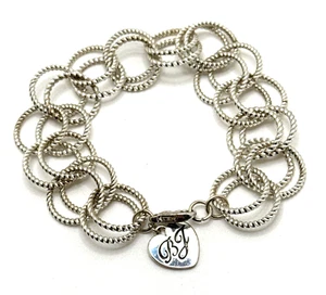 BETSEY JOHNSON Double Link Chain Bracelet Silver Tone Signed 9" - Picture 1 of 8
