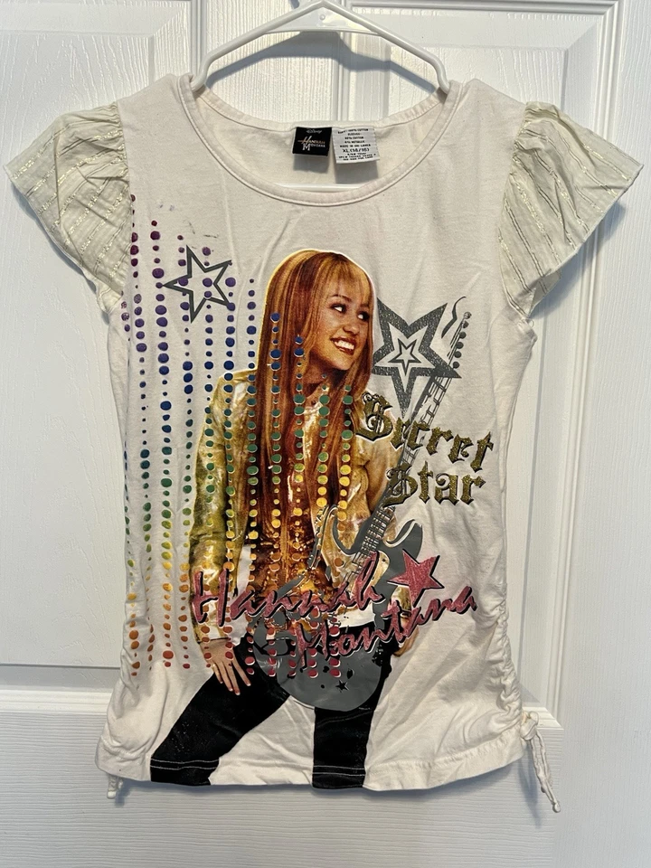 Vintage Hannah Montana Disney Rare Guitar Secret Star White Shirt Size XL 14-16 - Image 1 of 4