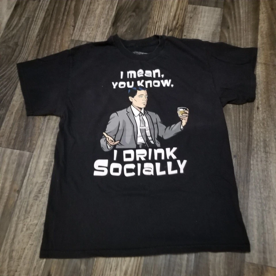 2016 Men's Lg Archer I Mean, You Know, I Drink Socially Graphic TV Show T Shirt - Image 1 of 4