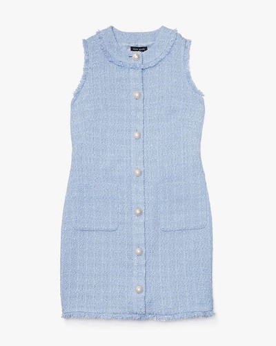 Abito a tubino Kate Spade in tweed nuovo con etichette ortensia pallida taglia 4 bottoni finta perla