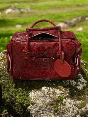 Rolling Red Samsonite Laptop Bag Faux Alligator Case Zebra PrintComputer Sleeve - Image 1 of 4