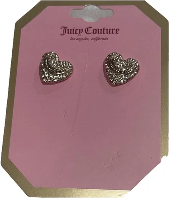 NWT Juicy Couture Clear Rhinestone Gold Heart Stud Earrings Jewelry Cute - Image 1 of 2