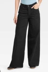 Super Wide Leg Jeans schwarz Mid-Rise Baumwolle Knopfleiste Universalfaden Größe 14 - Bild 1 von 7