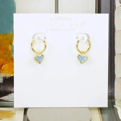 NWOT Kendra Scott Ari Heart Periwinkle Illusion Huggie Earrings Gold Plated - Image 1 of 3