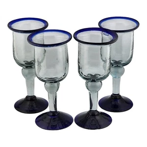 Mexikanisches handgeblasenes kobaltblau 7,5"" Weinglas Stielgeschirr 6 Unzen Becher 4er Set - Bild 1 von 17