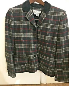 Chaus Vintage 80's Womens Sz 8 M Wool Blazer Jacket Black Red White Plaid - Picture 1 of 6