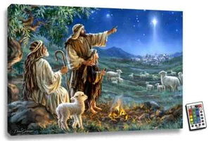 Mounted Print-Shepherds Keeping Watch w/Remote (LED Illuminated) (18" x 24") - Picture 1 of 7
