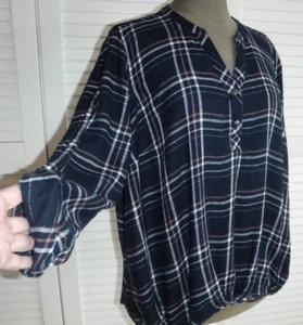 YESSICA C&A - Langarm Bluse Umstandsmode Krempel-Ärmel Schwarz kariert - Gr. 46 - Bild 1 von 13