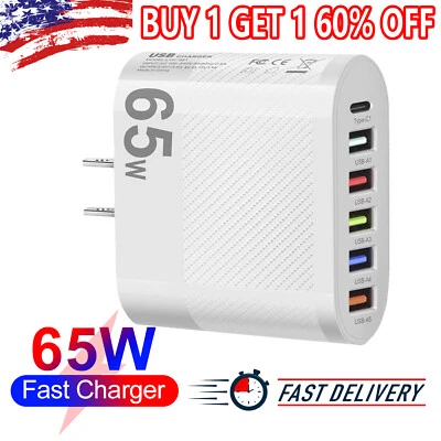 6Port USB Hub Wall Charger Travel Fast Charging Station Power AC Adapter US Plug - Image 1 of 4