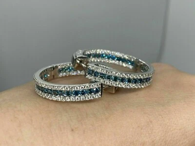 2Ct Round Cut Lab-Created Blue Sapphire Huggie Hoop Earrings 14K White Gold Over - Image 1 of 2