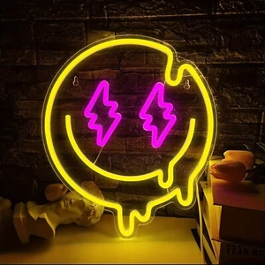 Smiley Happy Face LED Neon Light Sign Home Bar Kids Room Pub Wall Art Lamp Décor - Picture 1 of 10