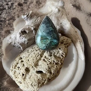 Size 9 Chrysocolla Gemstone Ring  -925 Sterling Silver plated- New ! - Bild 1 von 4