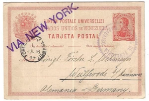 Venezuela: 1894; Postal Stationery to Hannover via New York transit, EBV895 - Picture 1 of 2