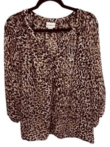 Liz Claiborne Size Large Peasant Style Top Sheer Animal Print 3/4 Sleeve Button - Picture 1 of 3