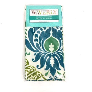 WAVERLY Set di 4 tovaglioli idrorepellenti per interni esterni blues verdi quadrati NUOVO - Foto 1 di 4