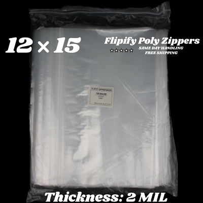 12"x15" Clear 2 Mil Zipper Bags Poly Plastic Reclosable Zip Storage Large - Image 1 of 4