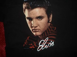 USA vtg 1990 Elvis Presley Young photo on Black T-Shirt XL 44" chest Hanes Ultra - Picture 1 of 3