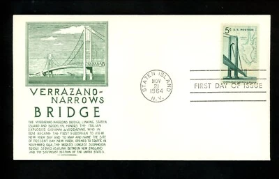 US FDC #1258 Anderson M-1 1964 Staten Island NY Verrazno - Narrows Bridge - Image 1 of 2