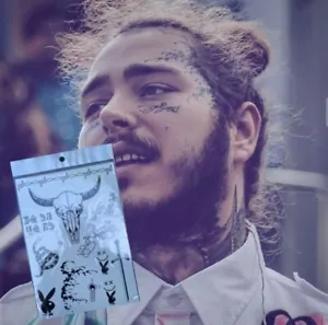 Post Malone Updated NEW Face Temporary Tattoo Halloween Costume Famous Tattoos - Picture 1 of 2