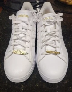 Adidas Grand Court 2.0 Sneaker Uomo Bianco e Oro Pelle Metallizzata Tg 10 - Foto 1 di 10