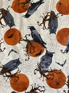 Halloween Fabric Raven Owl Gothic Material Mystery Manor Orange Moon Spider Bat - Picture 1 of 7