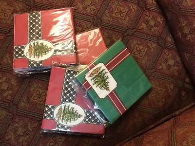 4 Sets Gibson SPODE Christmas Tree Paper Napkins 16 N Pack Green & Red NEW 9.75" - Image 1 of 4