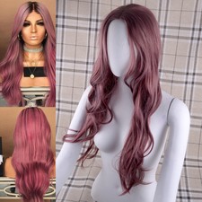27" Damen Lila Mode Haarverlängerung Lang Haarteile Perücken Lila Rosa Lockig