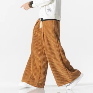 Mens's Corduroy Baggy Pants Casual Loose Fit Elastic Waisted Wide Leg Trousers - Picture 1 of 16