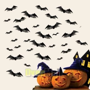 56 Pcs 3D Halloween Bats Stickers Scary Decals Wall Window Door Home Decorations - Picture 1 of 12