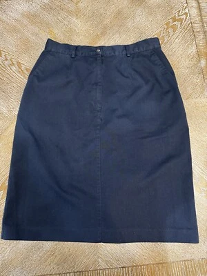 Falda LL BEAN Azul Marino Talla 12 Cintura 30” Largo 23.5” Bolsillos Traseros Abertura Algodón Foto 1 de 4
