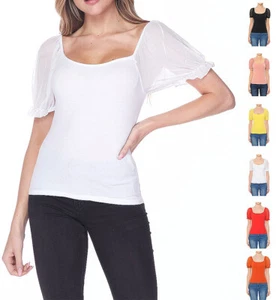 Square Neck Mesh Ruffle-Edged Puff Sleeve TOP S ~ L  - Picture 1 of 10