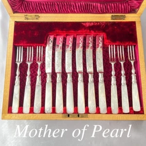Cutlery set, British antique, pure silver plating and white mother of pearl, - Picture 1 of 20