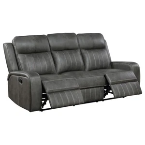 STYLISH DARK GREY FAUX LEATHER RECLINING SOFA COUCH LIVING ROOM FURNITURE - Picture 1 of 14