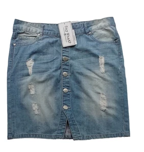 Say What Women's Size XL Distressed Blue Denim Buttons Pockets Skirt - Picture 1 of 14