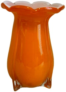 Tschechische Böhmische Orange Tango Opal Glas Vase Höhe 15 cm - Bild 1 von 6