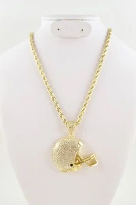 Pingente de capacete de futebol dourado gelado corrente Franco pedra completa colar de 30 polegadas - Imagem 1 de 3