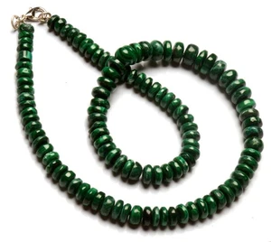 Natural Malachite Gemstone 6 to 9 mm Smooth Rondelle Shape Beads 16" Necklace - Picture 1 of 6