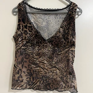 Y2K Babydoll Animal Print Top Sz L Semi Sheer Mesh Dark Fairy Festival Coquette - Picture 1 of 8