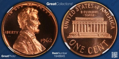 1962 Lincoln Cent NGC PF69 Cameo RED Die Crack - Image 1 of 3