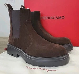 Salvatore Ferragamo Doran Men's Brown Suede Leather Chelsea Boots Size 9.5 M New - Picture 1 of 6