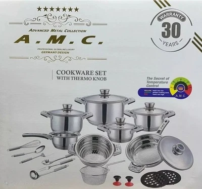 Set di Pentole Professionali A.M.C. Acciaio Inox con Coperchi Thermo Knob –... - Immagine 1 di 4