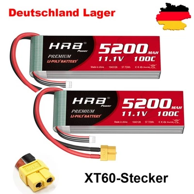 2x HRB 11,1V 5200mAh XT60 3S Lipo Akku für RC Drohone Hubschrauber Auto UAV Losi - Bild 1 von 4