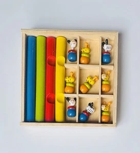 Wooden Tic Tac Toe Game Giraffe Zebra EUC In Wood Box With Lid Educational Toy - Picture 1 of 2