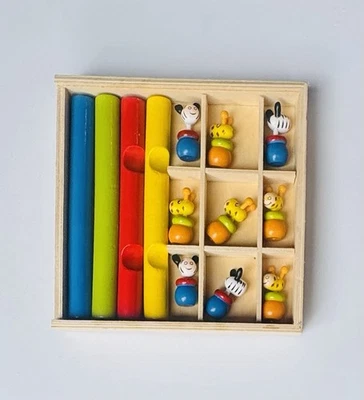 Wooden Tic Tac Toe Game Giraffe Zebra EUC In Wood Box With Lid Educational Toy - Image 1 of 2