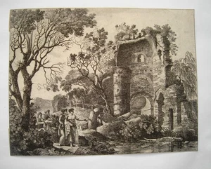 Ferdinand Kobell Ruine mit Badenden wunderschöne Radierung um 1770 - Picture 1 of 2
